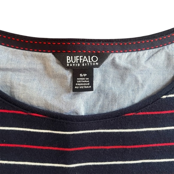 Buffalo David Britton Striped Long Sleeve Top | Blue Red Layered | 100% Cotton - Picture 3 of 4